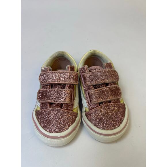 Vans Toddler Glitter Old Skool Sneakers, Pink/Gold, Hook-and-Loop Straps, Size 4 - Picture 3 of 11